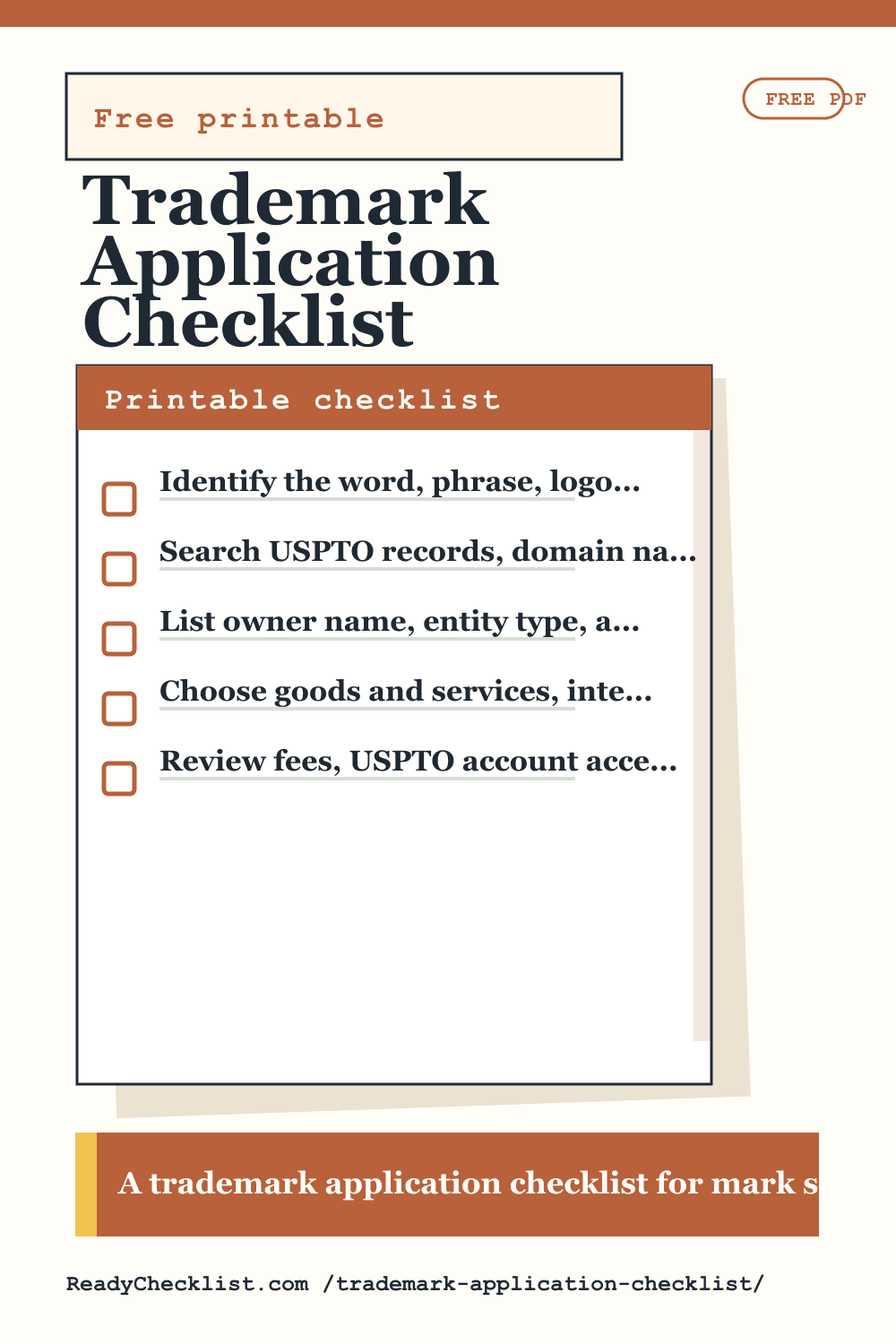 Trademark Application Checklist printable checklist preview image
