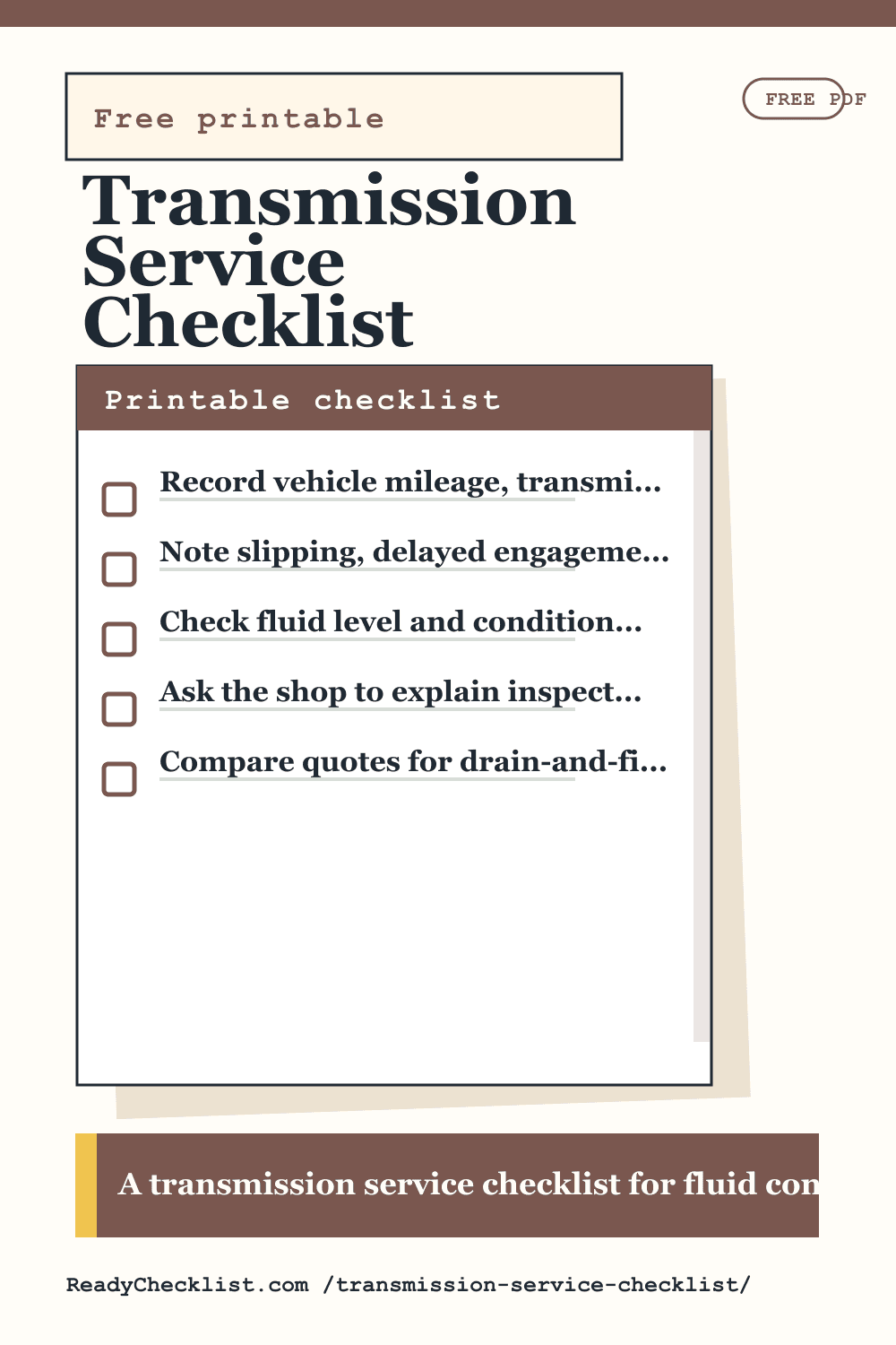 Transmission Service Checklist printable checklist preview image