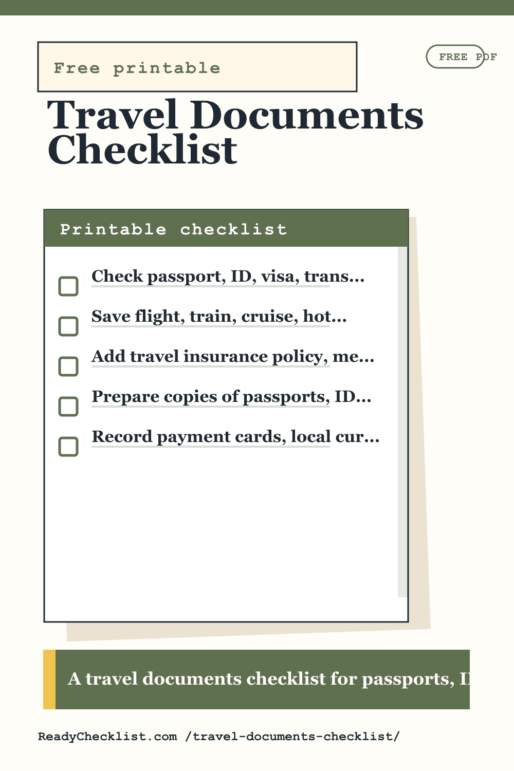 Travel Documents Checklist printable checklist preview image
