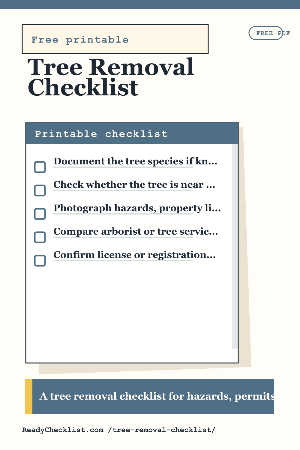 Tree Removal Checklist printable checklist template preview