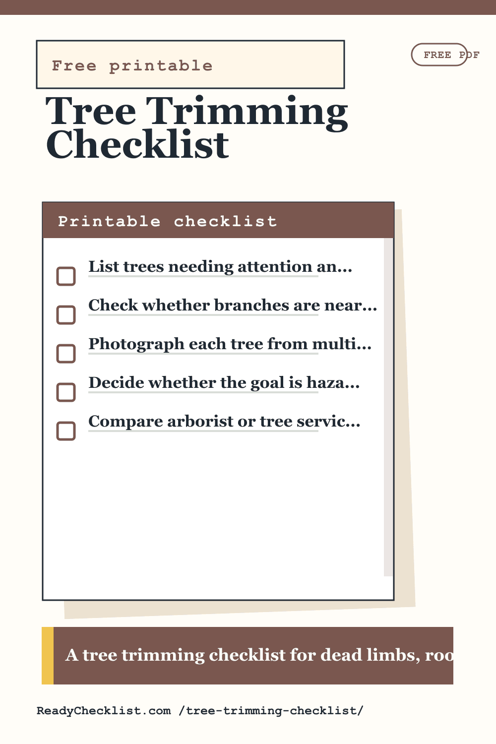 Tree Trimming Checklist printable checklist template preview