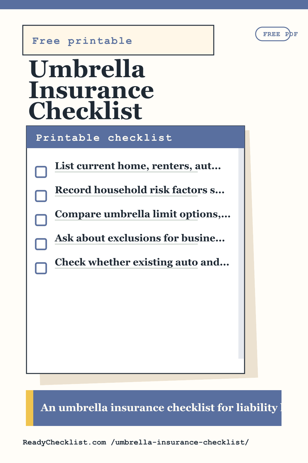 Umbrella Insurance Checklist printable checklist preview image