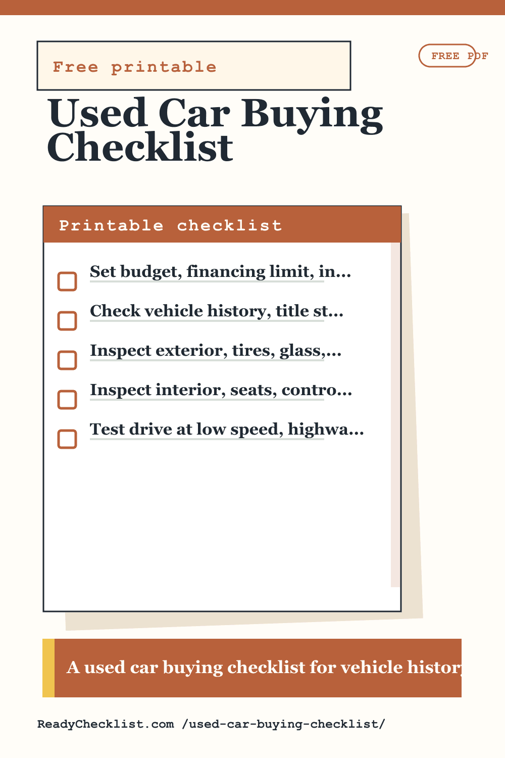 Used Car Buying Checklist printable checklist template preview