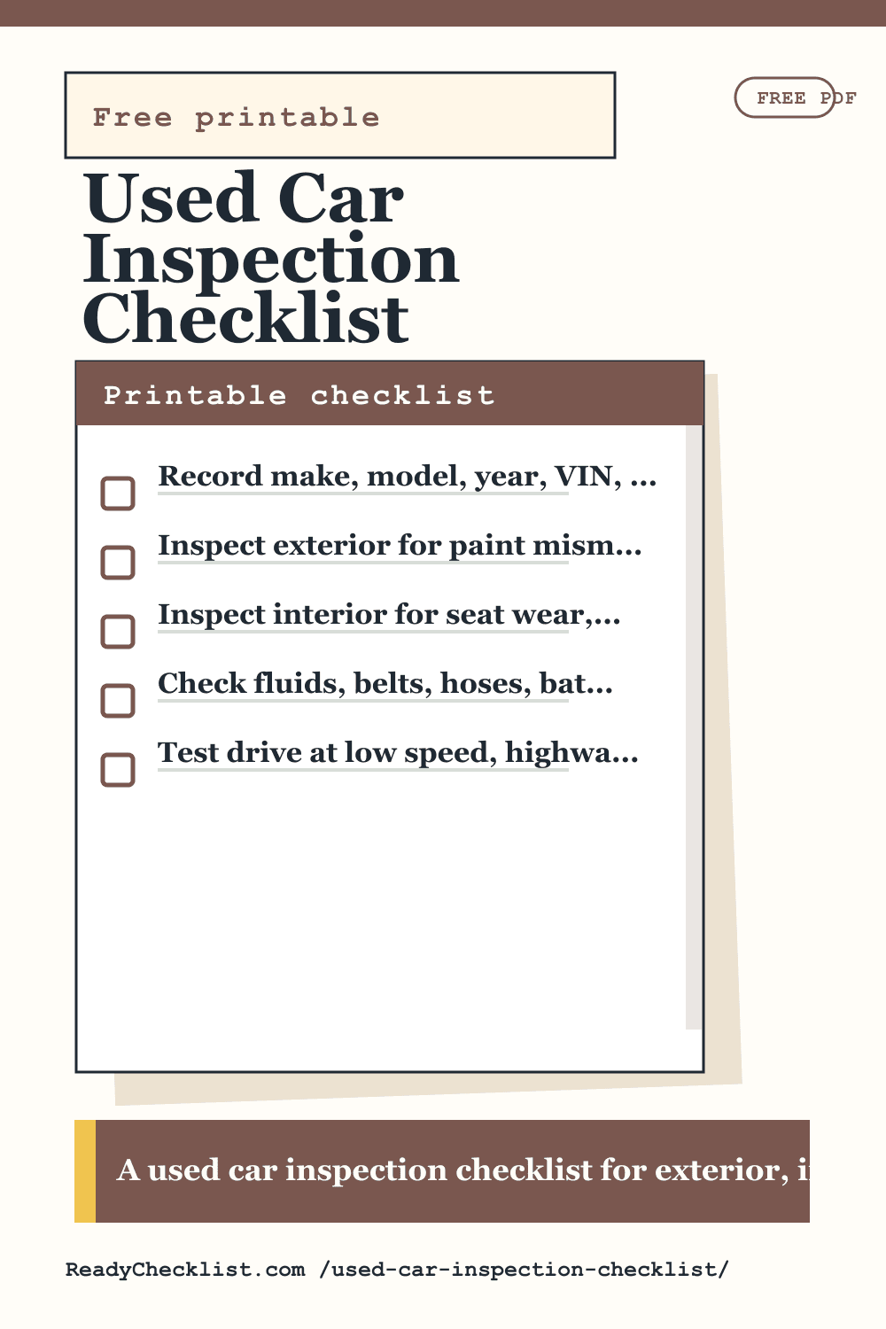 Used Car Inspection Checklist printable checklist template preview