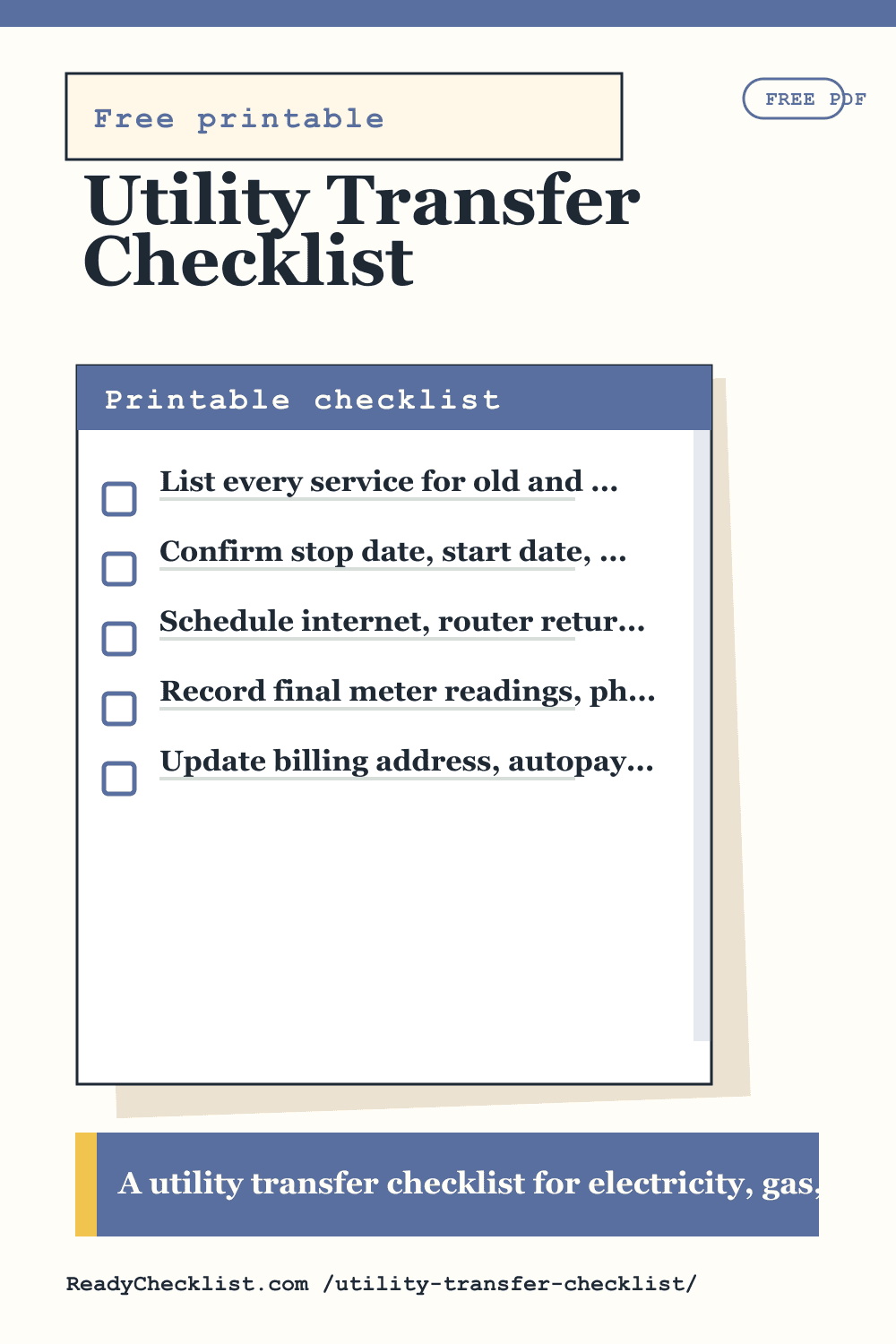 Utility Transfer Checklist printable checklist template preview