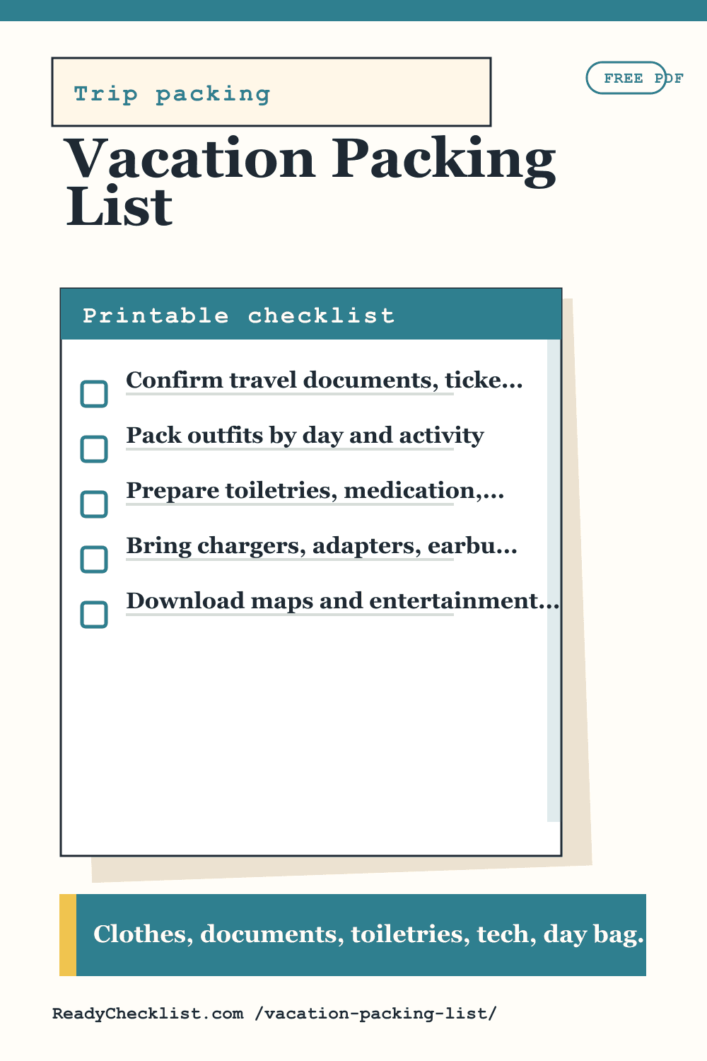 Vacation Packing List printable checklist template preview