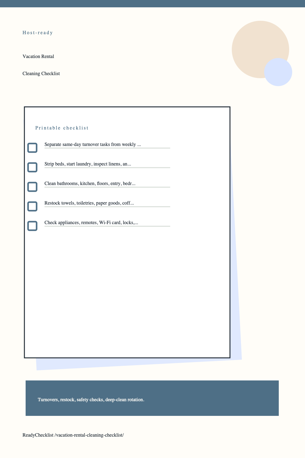 Vacation Rental Cleaning Checklist printable checklist preview image