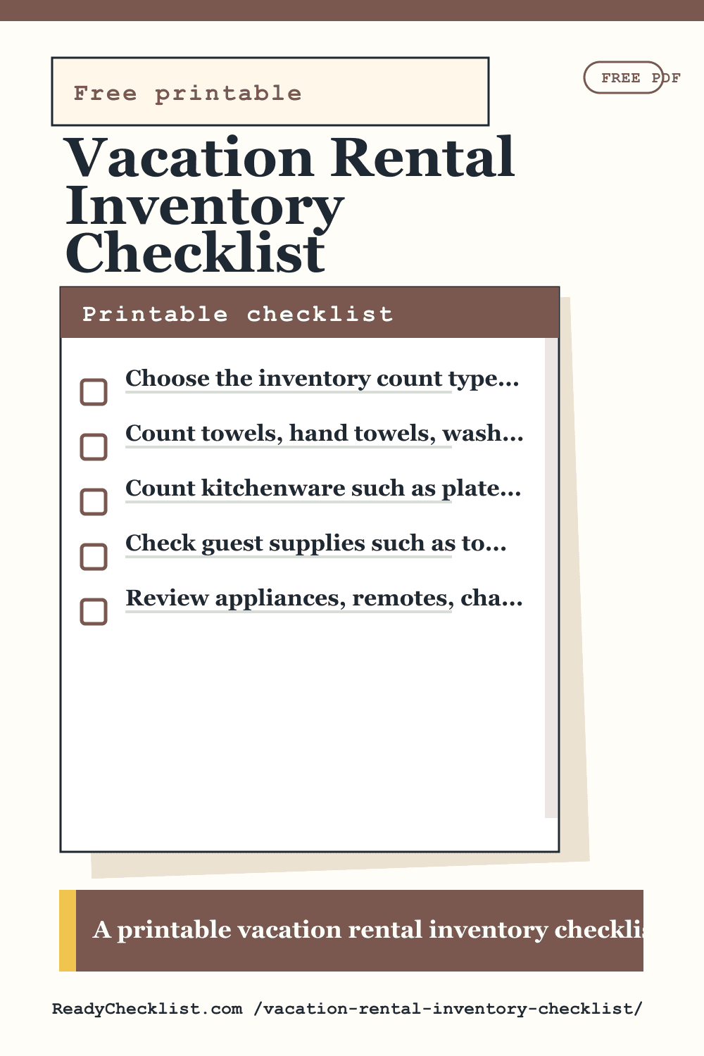 Vacation Rental Inventory Checklist printable checklist preview image