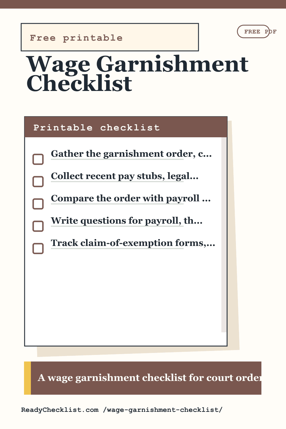Wage Garnishment Checklist printable checklist preview image