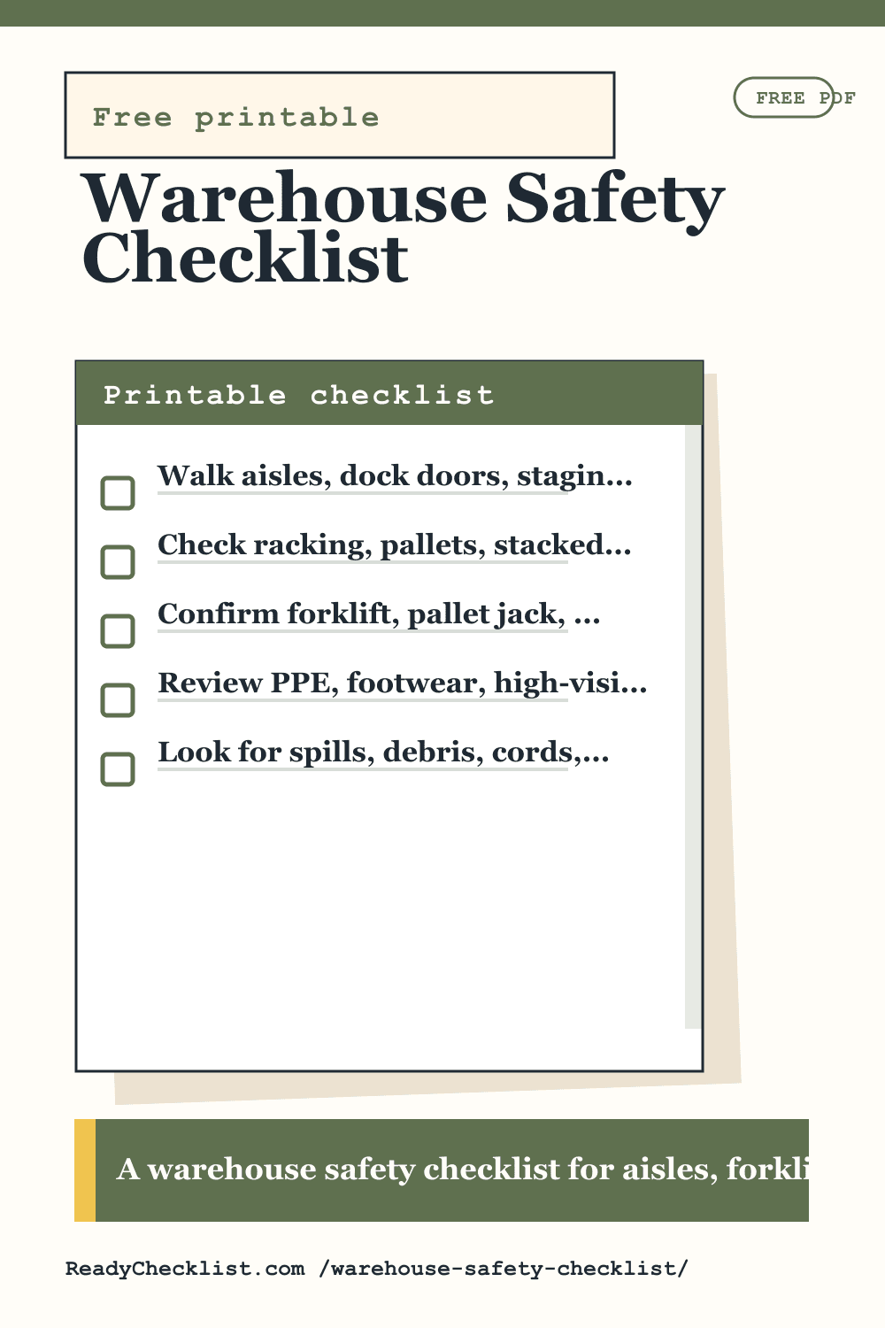 Warehouse Safety Checklist printable checklist template preview