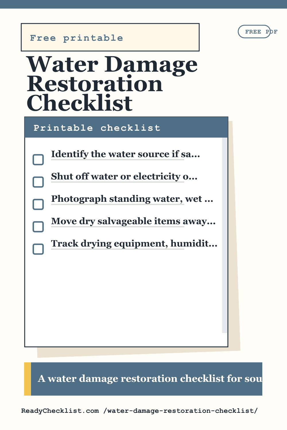 Water Damage Restoration Checklist printable checklist template preview