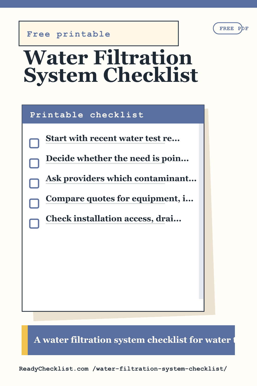 Water Filtration System Checklist printable checklist template preview
