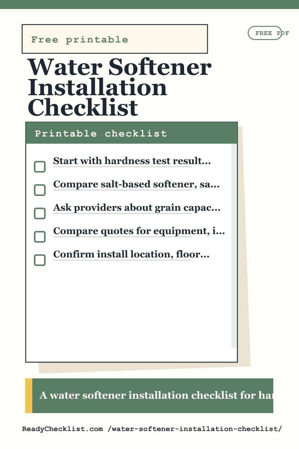 Water Softener Installation Checklist printable checklist template preview