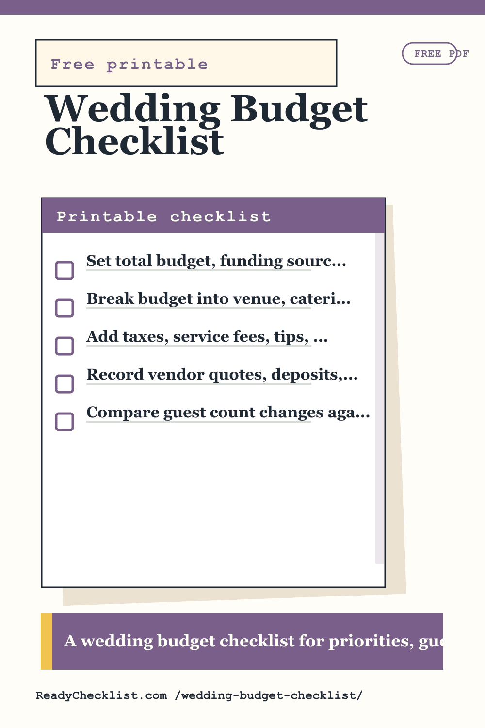 Wedding Budget Checklist printable checklist template preview