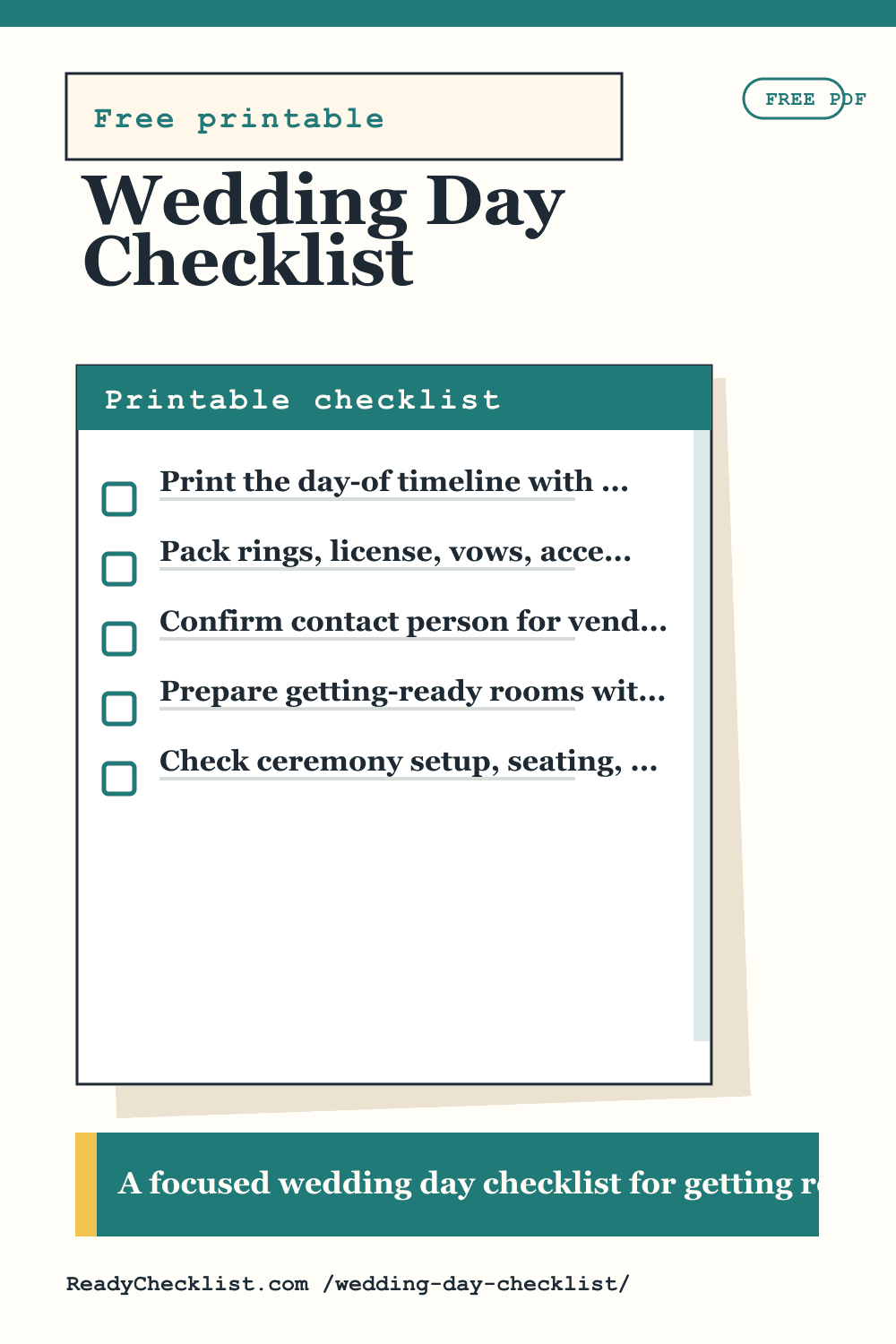 Wedding Day Checklist printable checklist template preview
