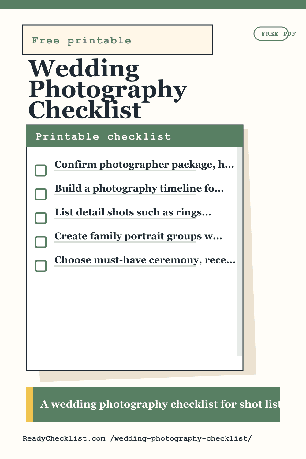 Wedding Photography Checklist printable checklist preview image