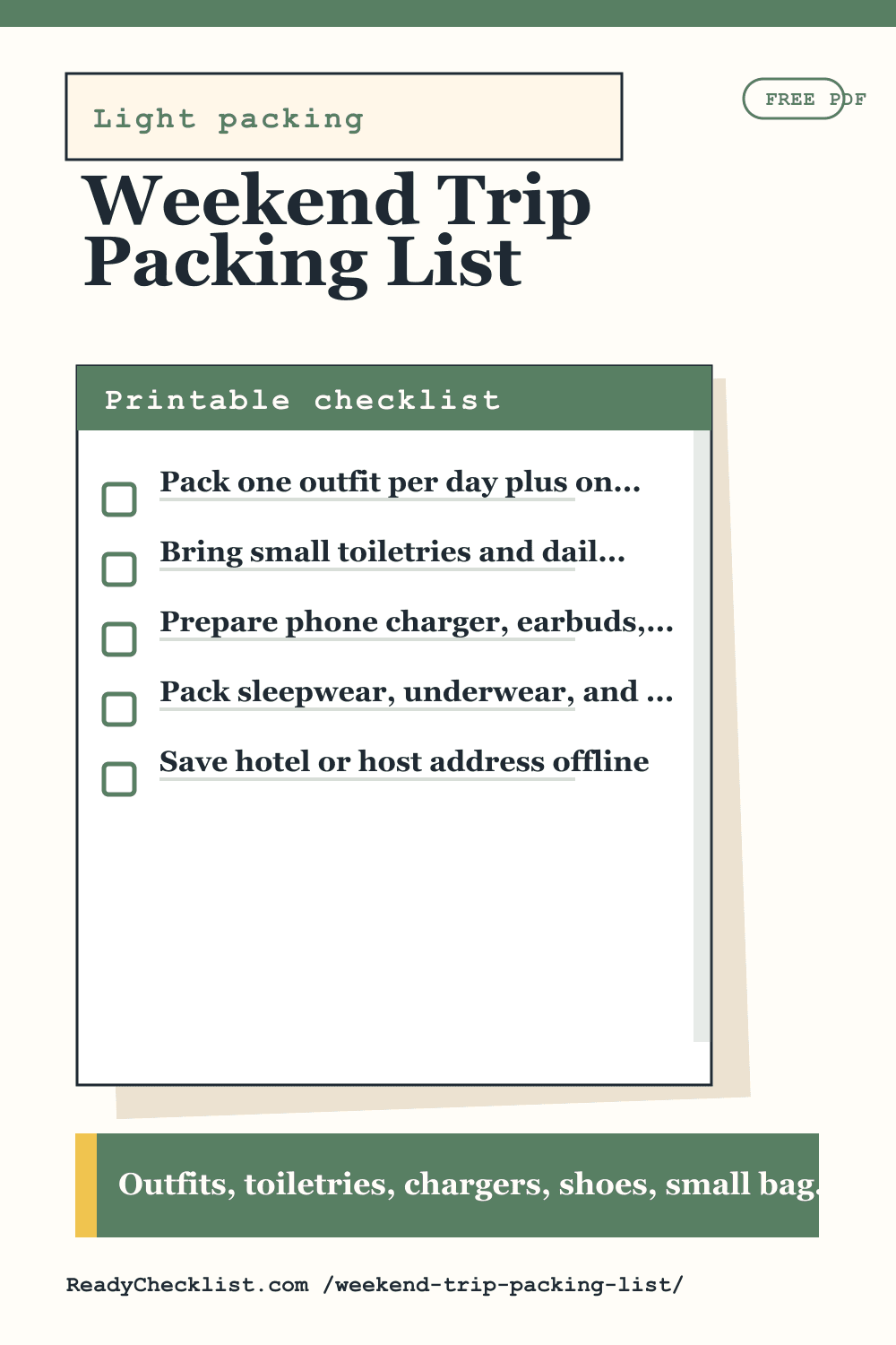 Weekend Trip Packing List printable checklist template preview