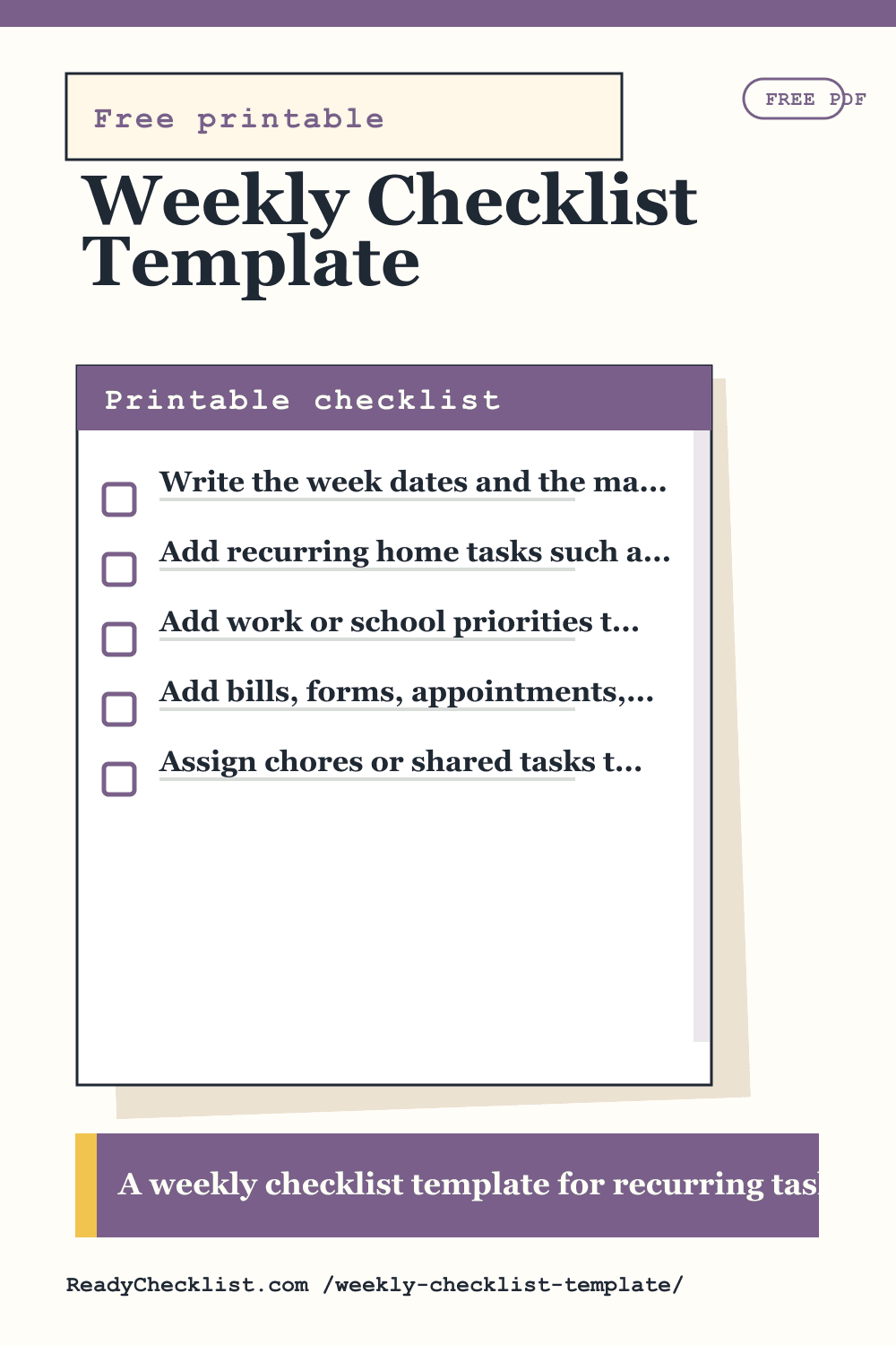 Weekly Checklist Template printable checklist template preview
