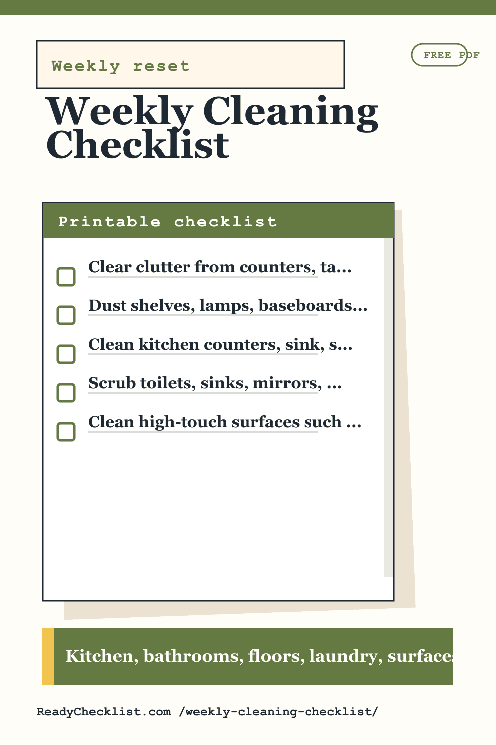 Weekly Cleaning Checklist printable checklist preview image