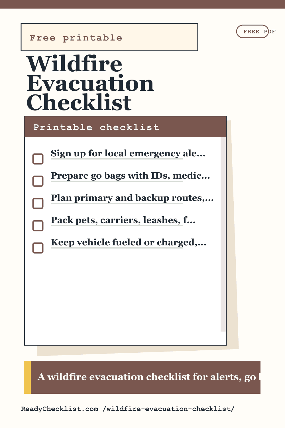Wildfire Evacuation Checklist printable checklist template preview