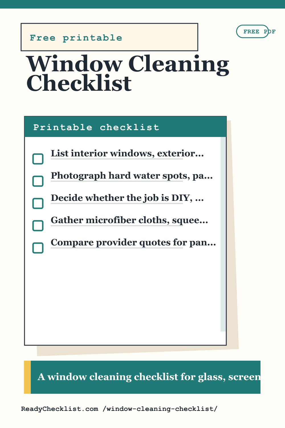 Window Cleaning Checklist printable checklist preview image