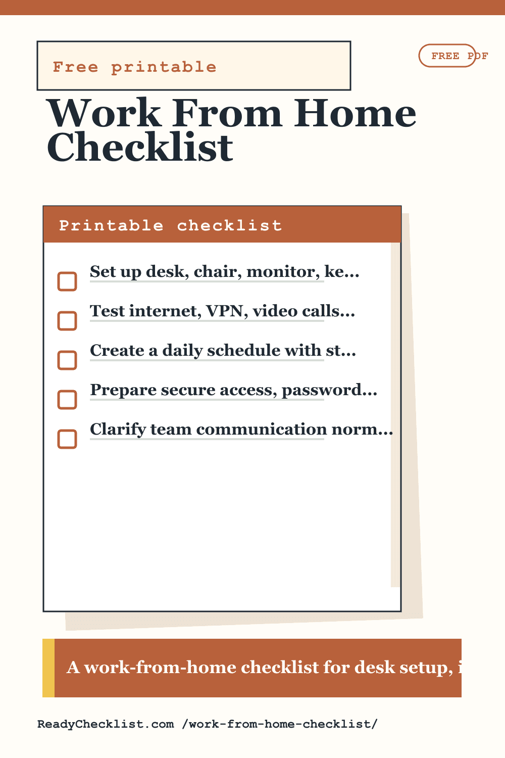 Work From Home Checklist printable checklist preview image