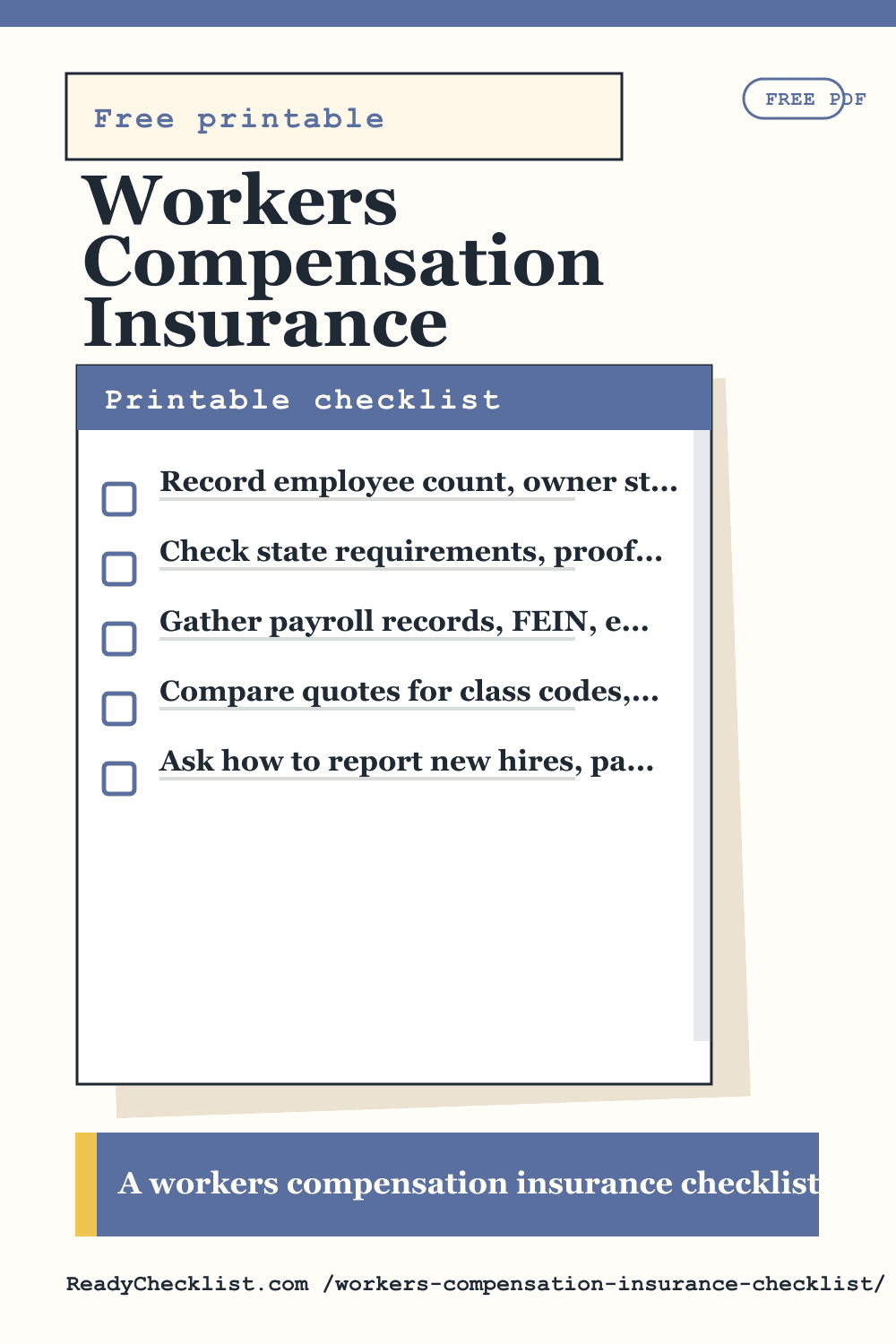 Workers Compensation Insurance Checklist printable checklist preview image